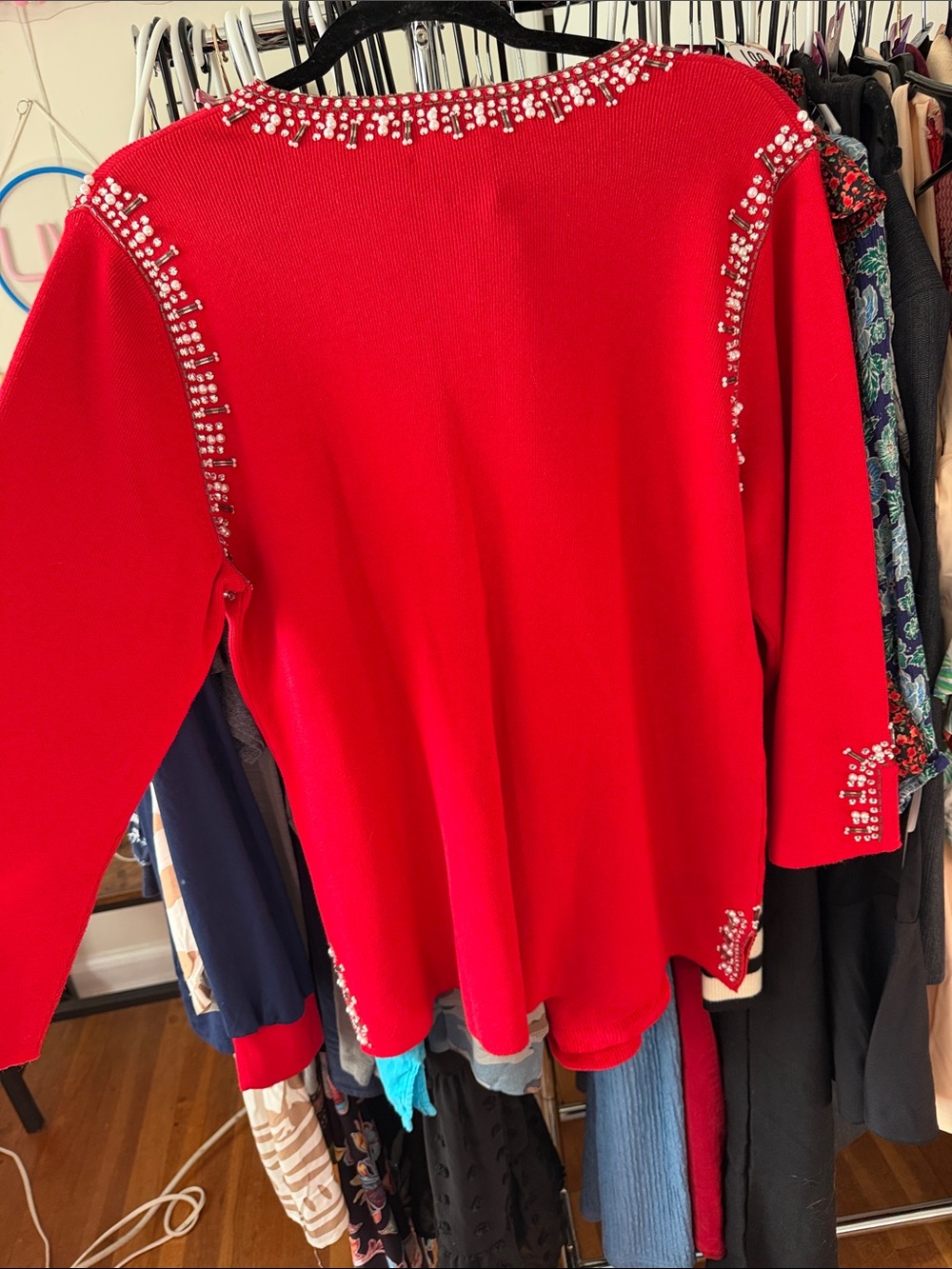 Quacker Factory Red Embellished Knit Pullover with Tassel Zipper pull - Picture 6 of 10